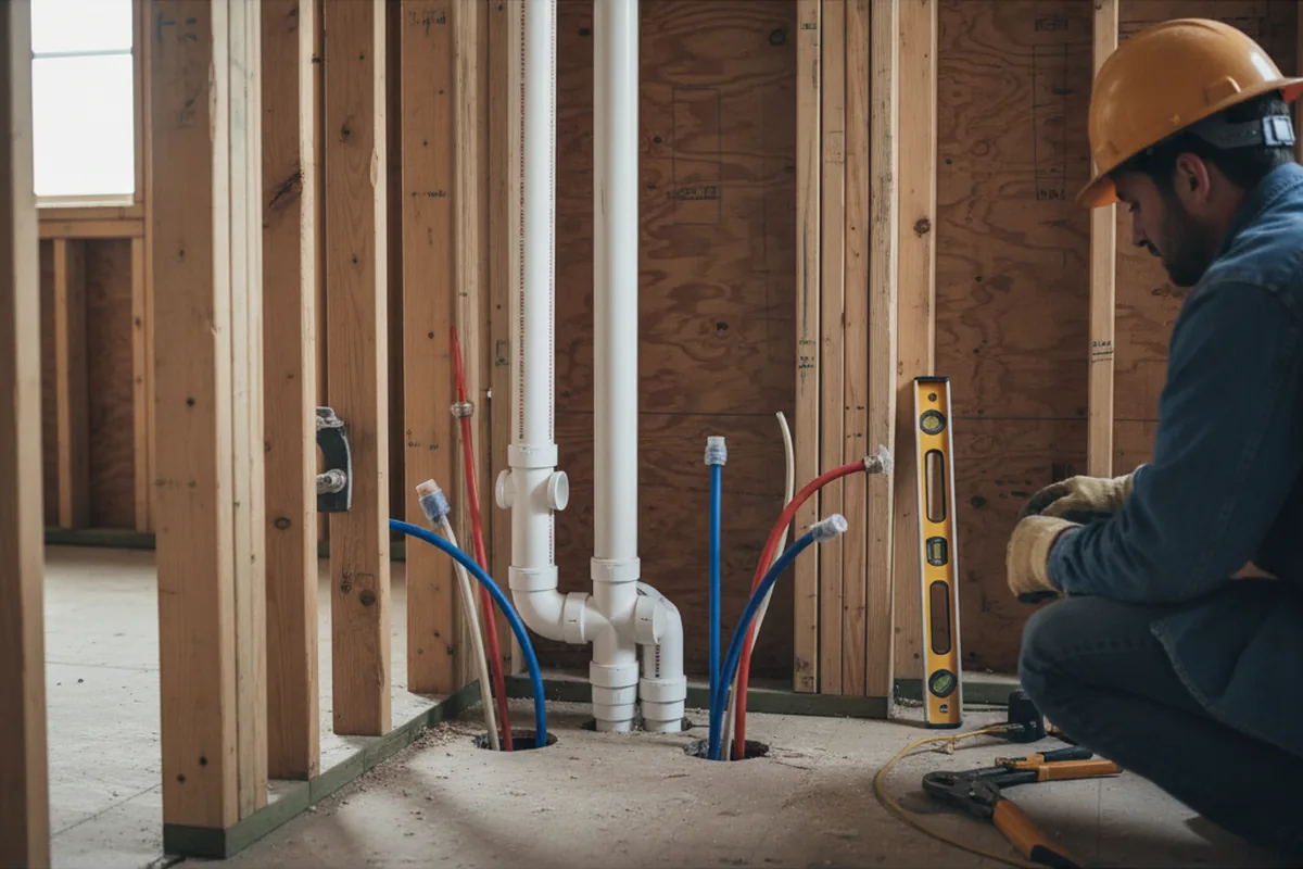 Drain and supply rough-in during Leak Detection in Pecatonica